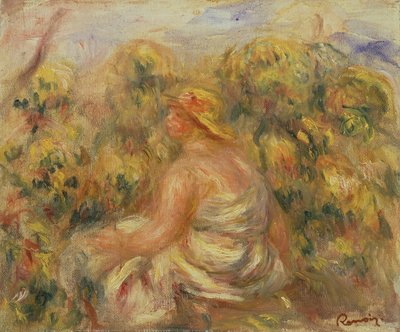 Mujer con Sombrero en un Paisaje, c.1918 de Pierre Auguste Renoir